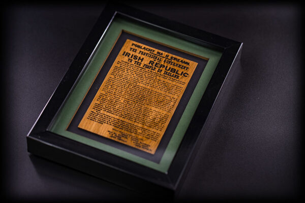 Irish proclamation in hand crafted Irish Oak in mounted framed picture frame