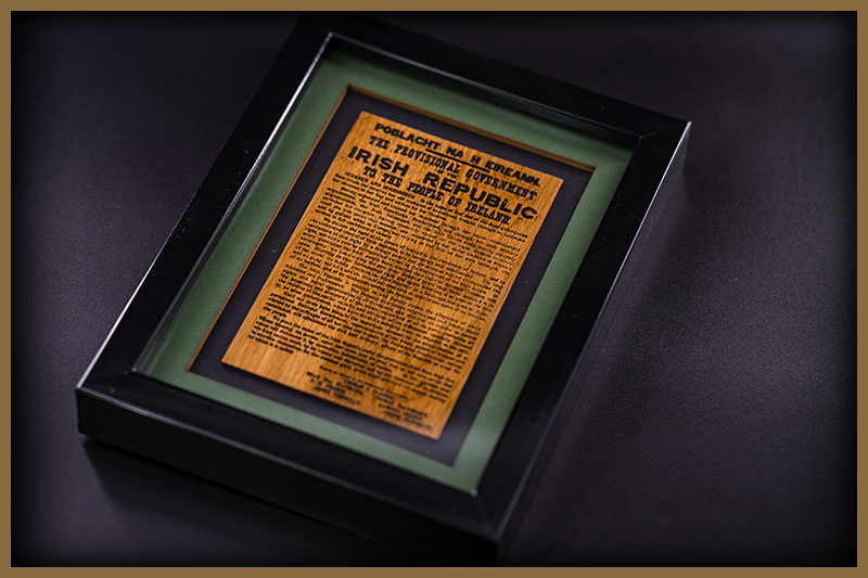 Irish proclamation in hand crafted Irish Oak in mounted framed picture frame