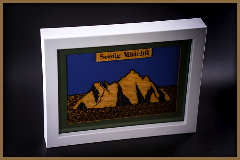 Sceilg Mhichíl in hand crafted Irish Oak in mounted framed picture frame